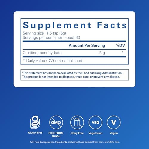 Pure Encapsulations Creatine 315 gram label showing supplement facts.