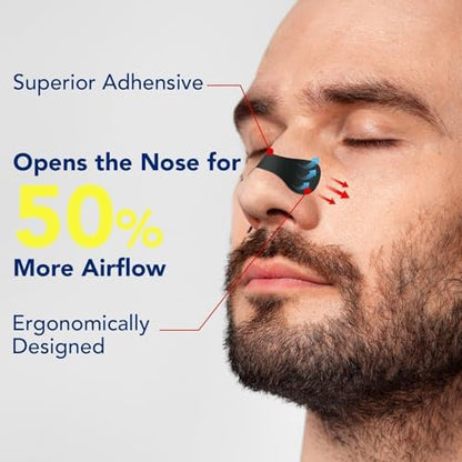 Close up of the medical grade adhesive texture on black nasal breathing strips.