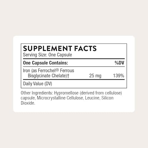 Thorne gentle non constipating iron supplement 25 mg supplement facts label