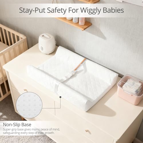 JVEOO 32x16 inch baby changing pad positioned flat on a standard nursery dresser top