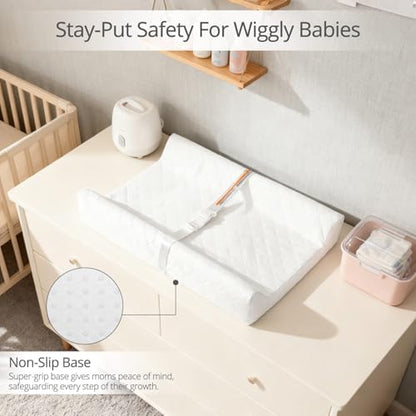 JVEOO 32x16 inch baby changing pad positioned flat on a standard nursery dresser top