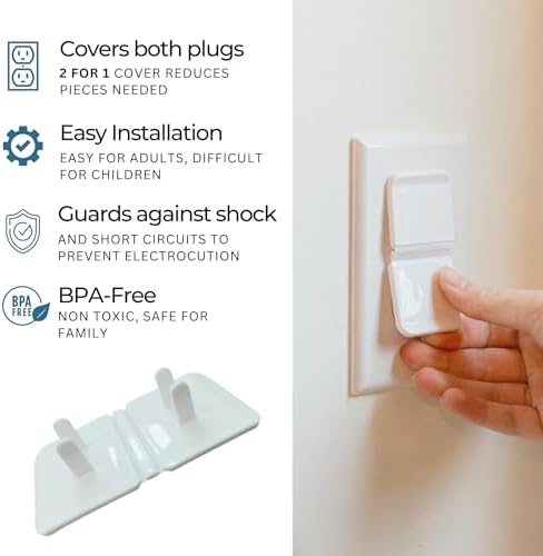 Close up of childproof electrical socket guard in white