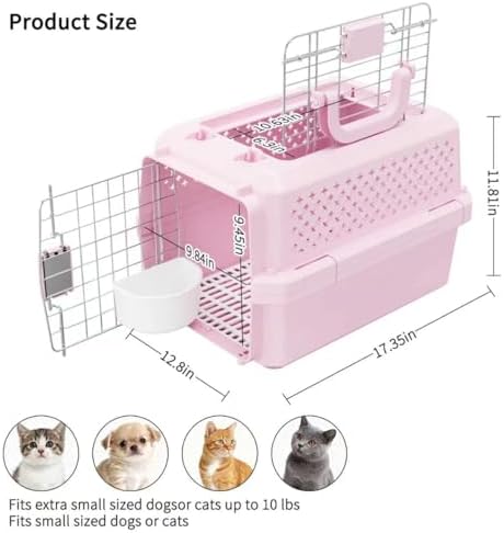 Rizzari pink pet carrier featuring the included attachable feeding bowl