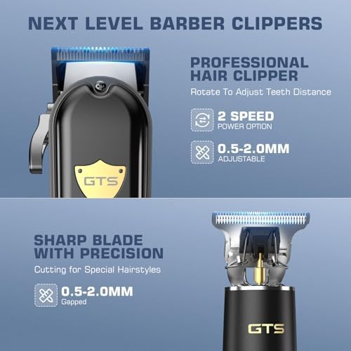 GTS PRO cordless electric hair trimmer showcasing the precision diamond like carbon T blade cutting head
