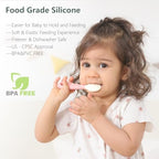 Ergonomic easy-grip handle of the Seposeve infant feeding utensil being held by a toddler.