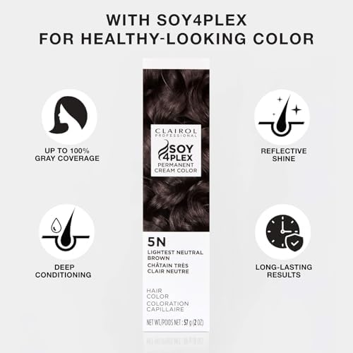 Side profile of Clairol permanent color box showing instructions and volume details