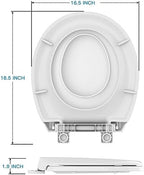 Premium white polypropylene family toilet seat showing non slip rubber pads on the bottom ring