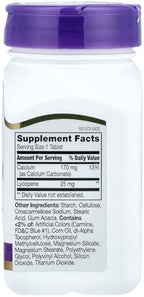 21st Century Lycopene 60 tablets bottle nutritional facts label closeup