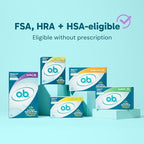 o.b. tampons packaging showing 40 count regular absorbency details