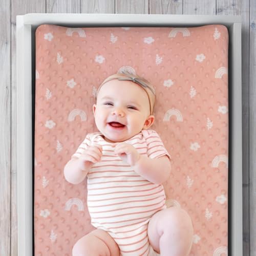 The Peanutshell solid pink minky changing pad cover close up texture