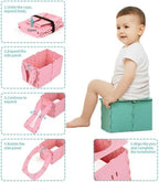Toddler using Vufvoid travel potty outdoors
