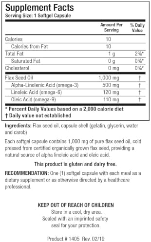 Biotics Research cold pressed flaxseed oil 100 capsules dietary supplement label information