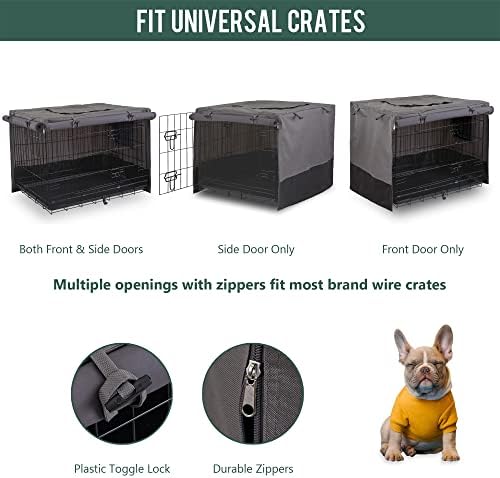 Rachmi durable gray polyester pet crate canopy showing top window opening.