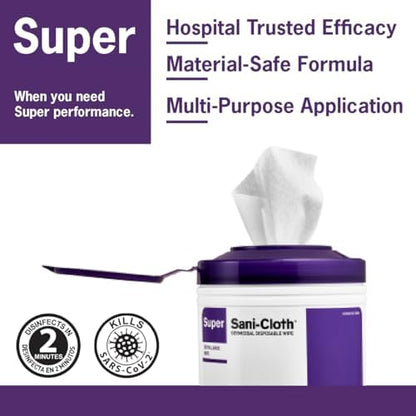 PDI Sani-Cloth canister showing two minute contact time for germicidal efficacy