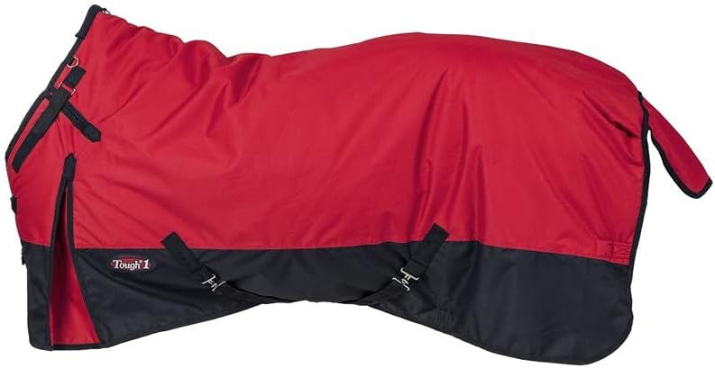 Tough1 72 inch blanket highlighting the rear tail flap and removable leg straps.