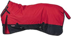 Tough1 72 inch blanket highlighting the rear tail flap and removable leg straps.