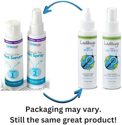 Little Bugs mint serum and nit spray bottles for natural lice removal