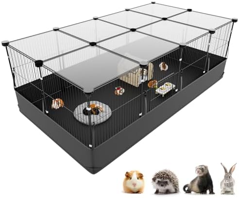 Tresbro Guinea Pig Cage with Top Cover & 12 Panels, Triple Fixing Measures Small Animal Playpen with Waterproof PVC Liner & One-Motion Hooks, 48 x 24 x 16 C&C Grids Cage for Bunny, Hedgehog, Hamster - Image 2