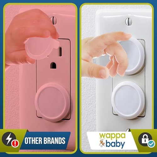 Close up view of white baby proofing socket guards