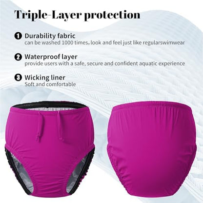 Close up of Codida youth swim diaper fabric and drawstring detail