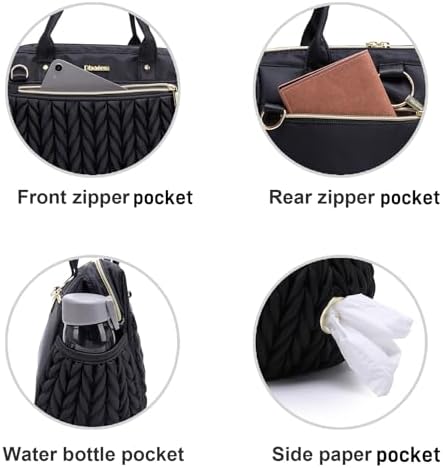Bhafem black diaper purse displayed in shoulder bag configuration