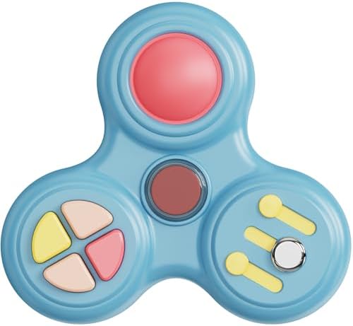 Close-up view of the mechanical clicking buttons and rolling spinners on the anxiety toy
