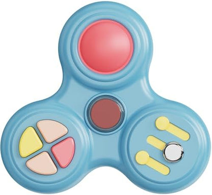 Close-up view of the mechanical clicking buttons and rolling spinners on the anxiety toy