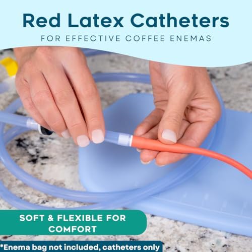 Flexible red rubber enema catheter with universal hose connector for Gerson Therapy.
