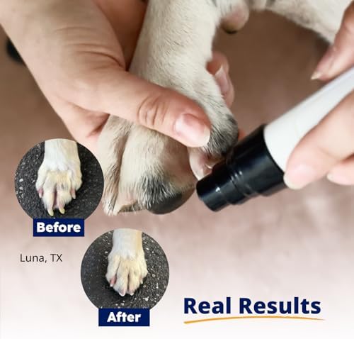 Low noise pet grooming tool showing the ergonomic white handle and power switch.