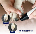 Low noise pet grooming tool showing the ergonomic white handle and power switch.