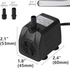 Lyqily submersible aquarium pump unboxed with included 3.2-foot tubing kit and two nozzles.