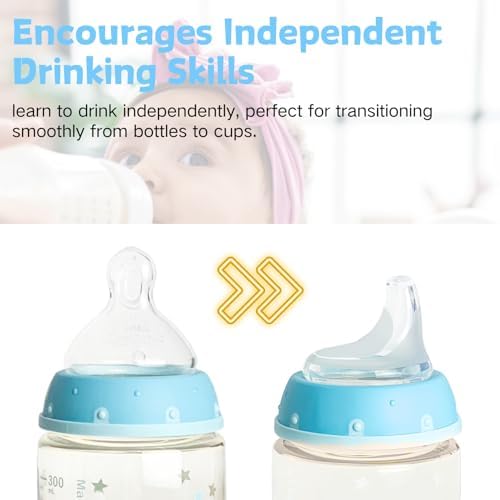 Six pack of clear silicone replacement nipples for baby sippy cups neatly arranged