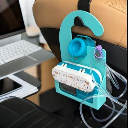 HelperKat gastrostomy tube pump hanger showing five hundred milliliter bag compatibility setup