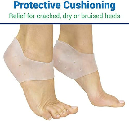 Person wearing ViVEsole heel protectors under socks for daily comfort