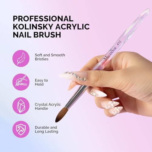 MelodySusie Kolinsky Acrylic Nail Brush, 100% Pure Kolinsky Hair, Professional Nail Brush for Acrylic Powder Nail Extension and 3D Nail Carving, for DIY Home Salon, Size 10 - Image 2