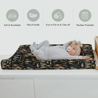 Folded woodland theme changing pad cover showing size 32x16 inches