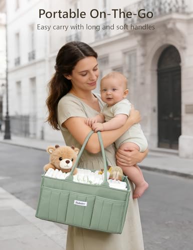 Dadadeer baby diaper caddy exterior pockets close-up view