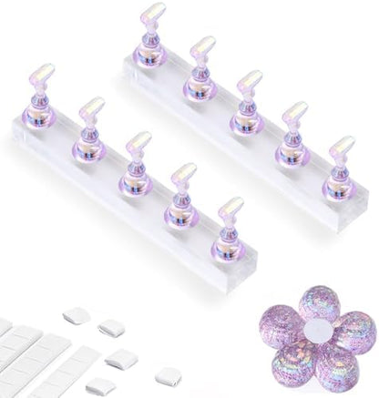 Magnetic nail practice holders with flower display base