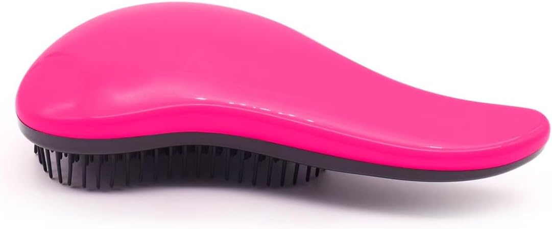 Msbeauty pet comb for dogs and cats front view showing pink body and black detangling bristles.