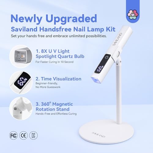 Saviland cordless mini nail dryer showing the LCD touchscreen timer display