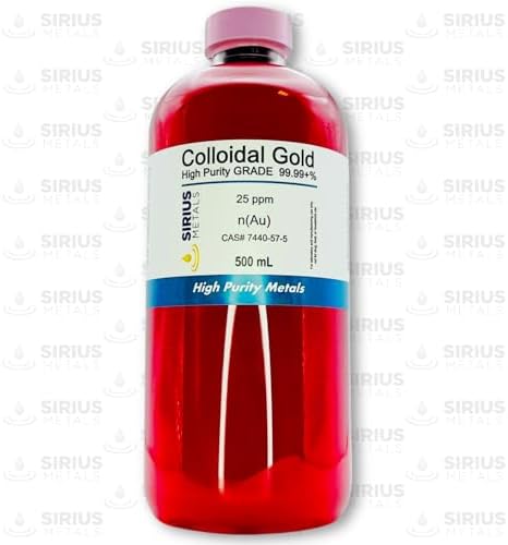 Sirius Metals True Colloidal Gold 500 milliliter container label and clear plastic bottle design