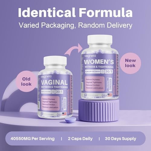 MEGNETA feminine wellness supplement packaging for elasticity and pH balance.