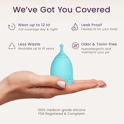 EcoBlossom medical grade silicone period cups in pink and purple colors.