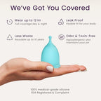 EcoBlossom medical grade silicone period cups in pink and purple colors.