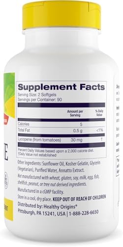 Healthy Origins Lycopene supplement label and ingredient details