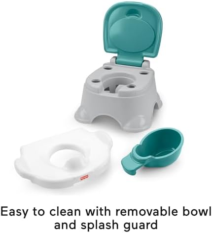 Toddler using Fisher-Price potty as a step stool at sink