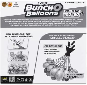 ZURU water balloons showcasing the eco friendly natural rubber and certified recycled plastic components.