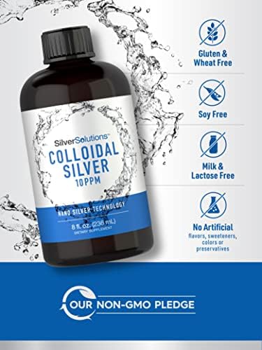 Side profile of Carlyle colloidal silver bottle highlighting vegetarian and gluten-free symbols