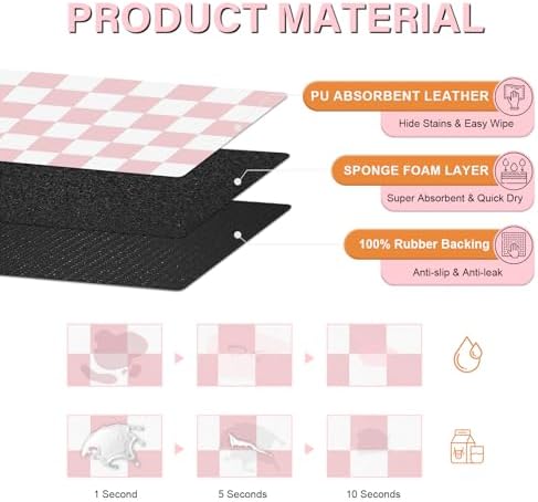 Cat Food Mat - 12"x 20" Cat Dog Mats for Food and Water Bowl, Checkered Pet Placemat Feeding Mat, Non-Slip Under Pet Bowls Mats for Messy Drinkers, Pink & White - Image 3