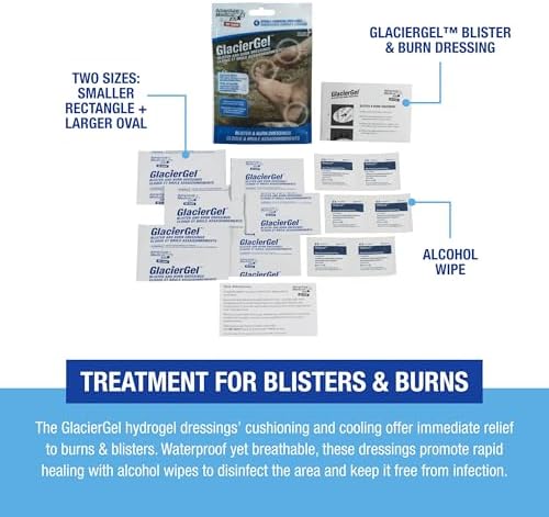 Waterproof adhesive blister pads with cooling gel for hiking and trekking relief.